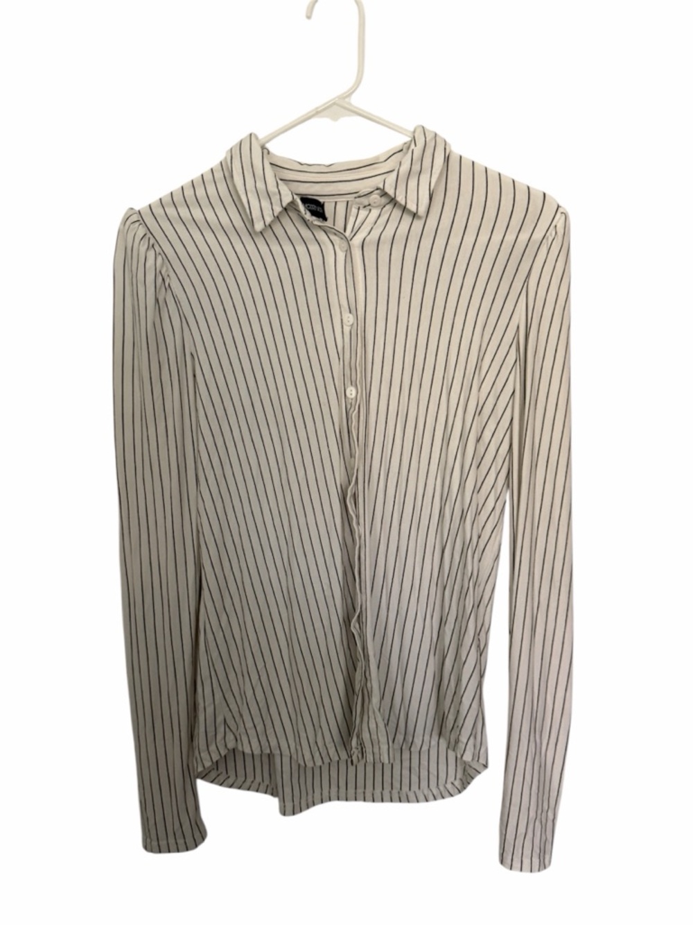 Modern Works White Black Striped Long Sleeve Button Down Collared Shirt Top